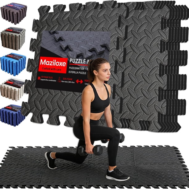 Piso para gimnasio Maziloxe, 18 piezas, losetas de espuma entrelazables antideslizantes