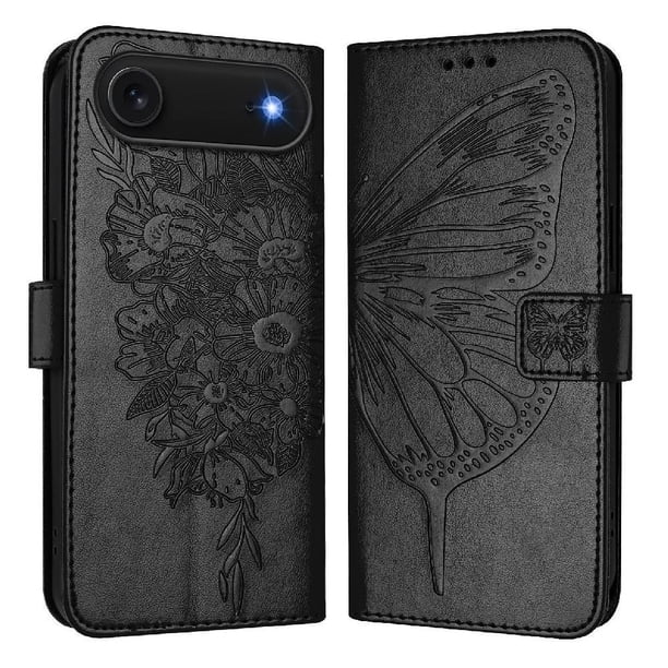 Funda cartera mariposa para iPhone 17 Air con soporte y ranuras para tarjetas Negro