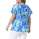 thumbnail image 4 of Agnes Orinda Blusa Casual de Verano para Mujer de Talla Grande con Estampado Floral, Volantes, Pliegues, Cuello en V y Manga Corta 2X Azul Cielo, 4 of 8
