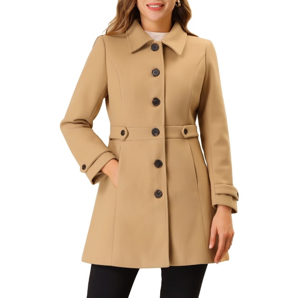 INSPIRE CHIC Abrigo Clásico de Mujer con Botonadura Simple de Invierno Largo con Bolsillos S Caqui