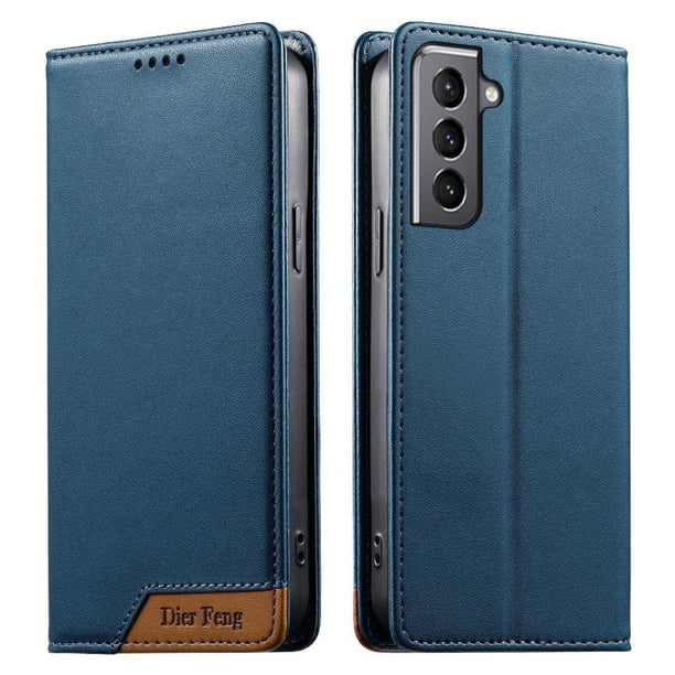Funda Tipo Cartera de Cuero Sintético para Samsung Galaxy S21 Bloqueo RFID, con Ranuras para Tarjetas y Bolsillo para Efectivo, Cierre Magnético Fuerte Azul