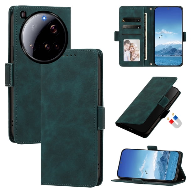 Funda Billetera Delgada para Xiaomi 15 Ultra con Ranuras y Soporte Verde oscuro
