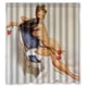 thumbnail image 1 of Cortina de ducha de lona con diseño de chica pin-up sexy americana en una silla, estilo vintage, retro, con ganchos, tamaño 66 x 72 pulgadas, 1 of 3