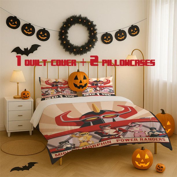 3pcs Mighty Morphin Power RangersPrinted 3pcs Bedding Set Soft Duvet Cover with 2 Pillowcases All Season Comfort