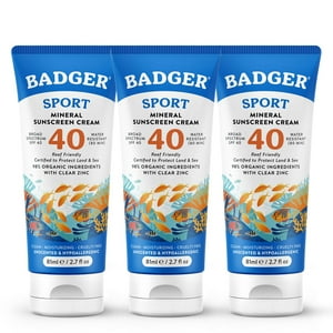 Protector Solar Badger Reef Safe, Sin Perfume, Spf 40 Sport, 80 Ml, Paquete De 3