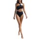 thumbnail image 2 of INSPIRE CHIC Conjunto de Bikini de Mujer con Flores 3D, 2 Piezas, Parte Superior de Banda con Correas Dobles Anchas en un Lado, Parte Inferior de Cintura Alta, Traje de Baño, Talla Mediana, Negro, 2 of 4