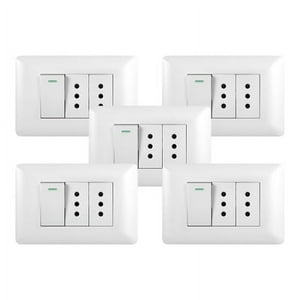 Hb Led - Pack 5 Tomacorriente Doble 10A + Interruptor Simple 9/12 10A 250V