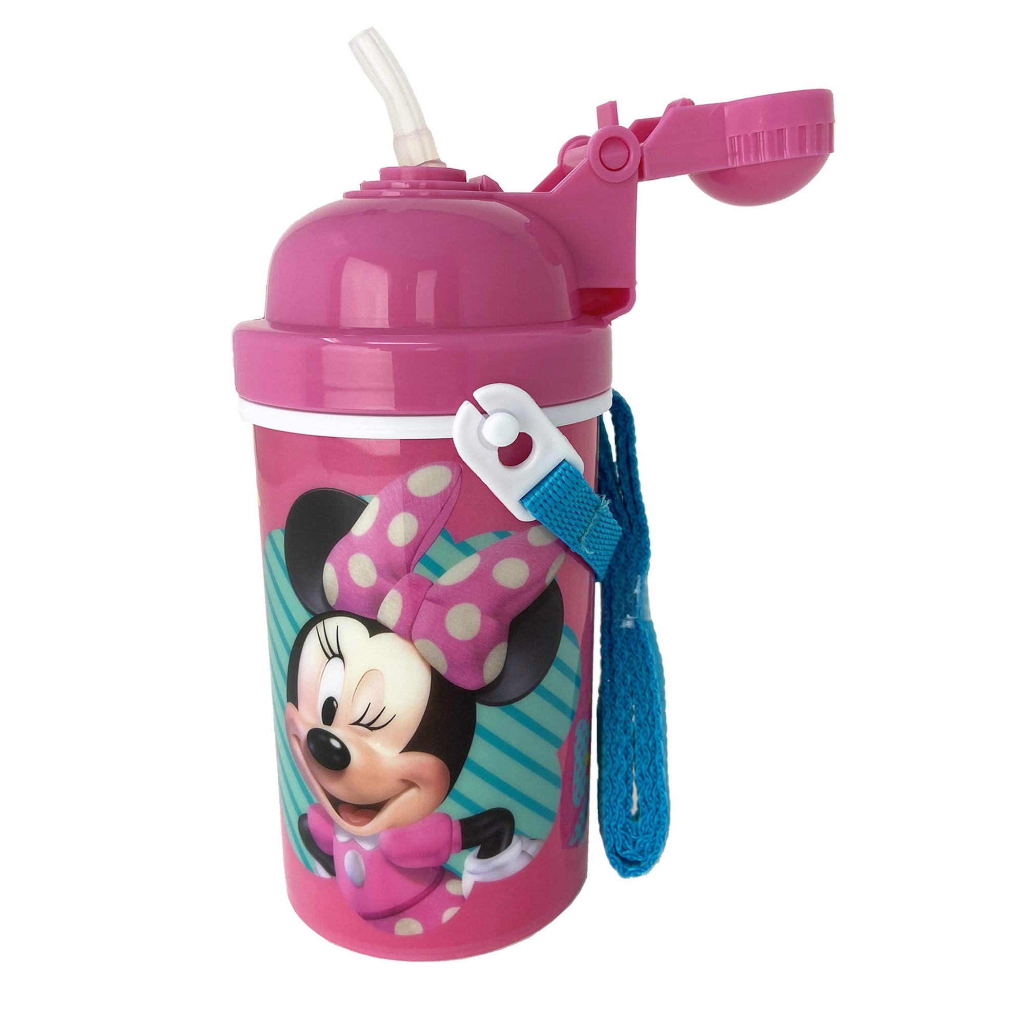 Botella De Agua Zak Designs Minnie Mouse De 350 Ml Con Tapa Desplegable Y Correa