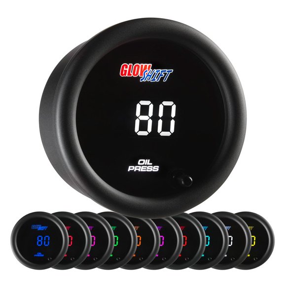 Manómetro de presión de aceite GlowShift 52 mm 145 PSI 10 colores