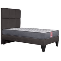 Colbox - Cama Europea America-Gris + Respaldo Atenas 1.5 Pl Tela Chocolate