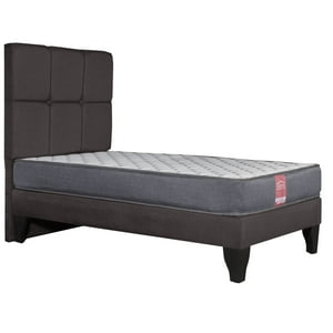 Colbox - Cama Europea America-Gris + Respaldo Atenas 1.5 Pl Tela Chocolate
