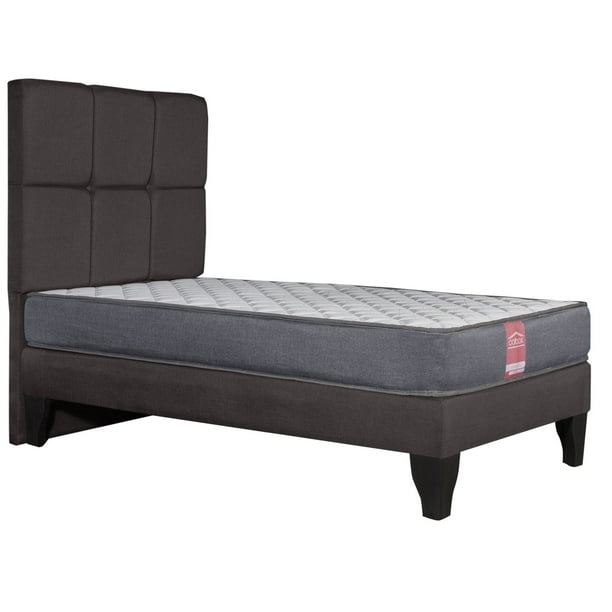 Cama Europea America-Gris + Respaldo Atenas 1 PL Tela Chocolate