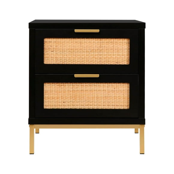 Velador Moderno Mesa De Noche Black Con Rattan