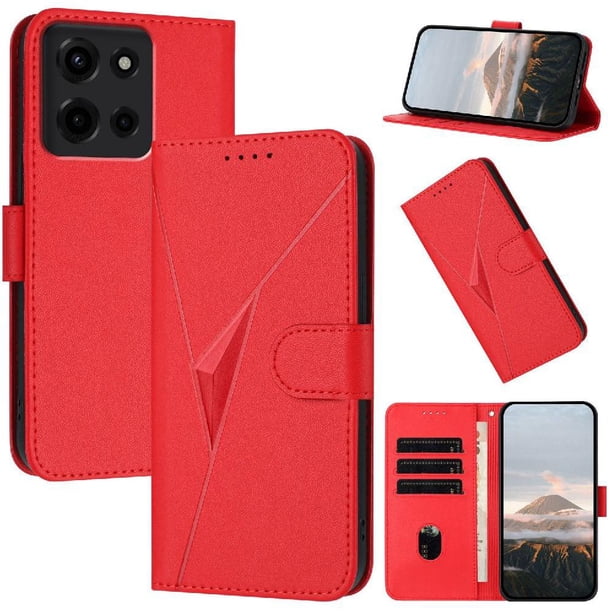 Funda Cartera Fibra de Carbono para Motorola MOTO G 5G 2025 con Soporte y Cierre Magnético Rojo