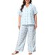 thumbnail image 1 of Agnes Orinda Conjunto de Pijama de Talla Grande para Mujer con Botones, Lazo Lindo, Estampado de Rayas, Manga Corta, Parte Superior y Pantalones Largos, Ropa de Dormir Suave de 2 Piezas 5X Azul, 1 of 8