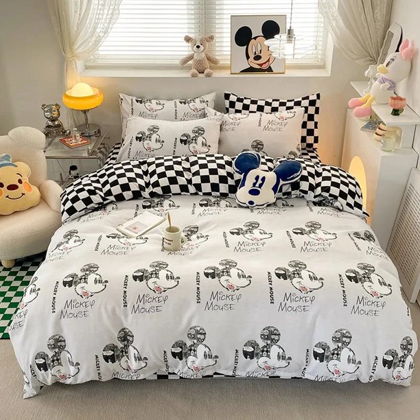 Duvet Cover Mickey Minnie Donald Duck Daisy Cartoon Anime Pattern Reversible Print Bedding Set Bedroom Decoration Bed Sheets