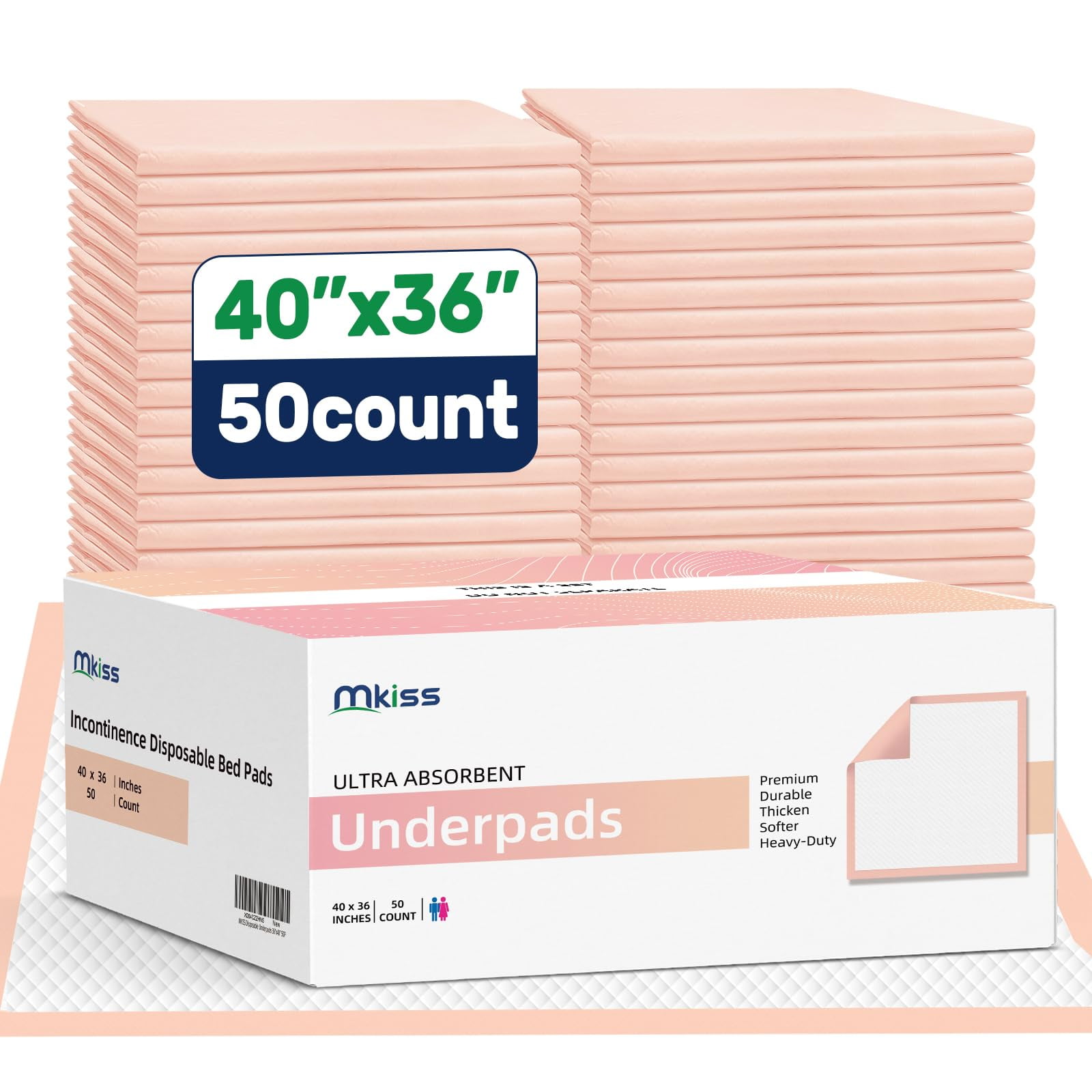 Almohadillas De Cama Mkiss Extra Grandes, 40 X 36 Cm, Desechables, 50 Unidades