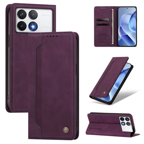 Funda Billetera para Xiaomi Poco F6 Pro Imán y Resistente Morado