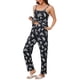 thumbnail image 4 of Conjunto de Pijama de 3 Piezas para Mujer INSPIRE CHIC Camiseta de Tirantes Finos con Pantalones de Pierna Ancha y Bata a Juego Estampado Floral Conjunto de Descanso 2XL Negro, 4 of 6