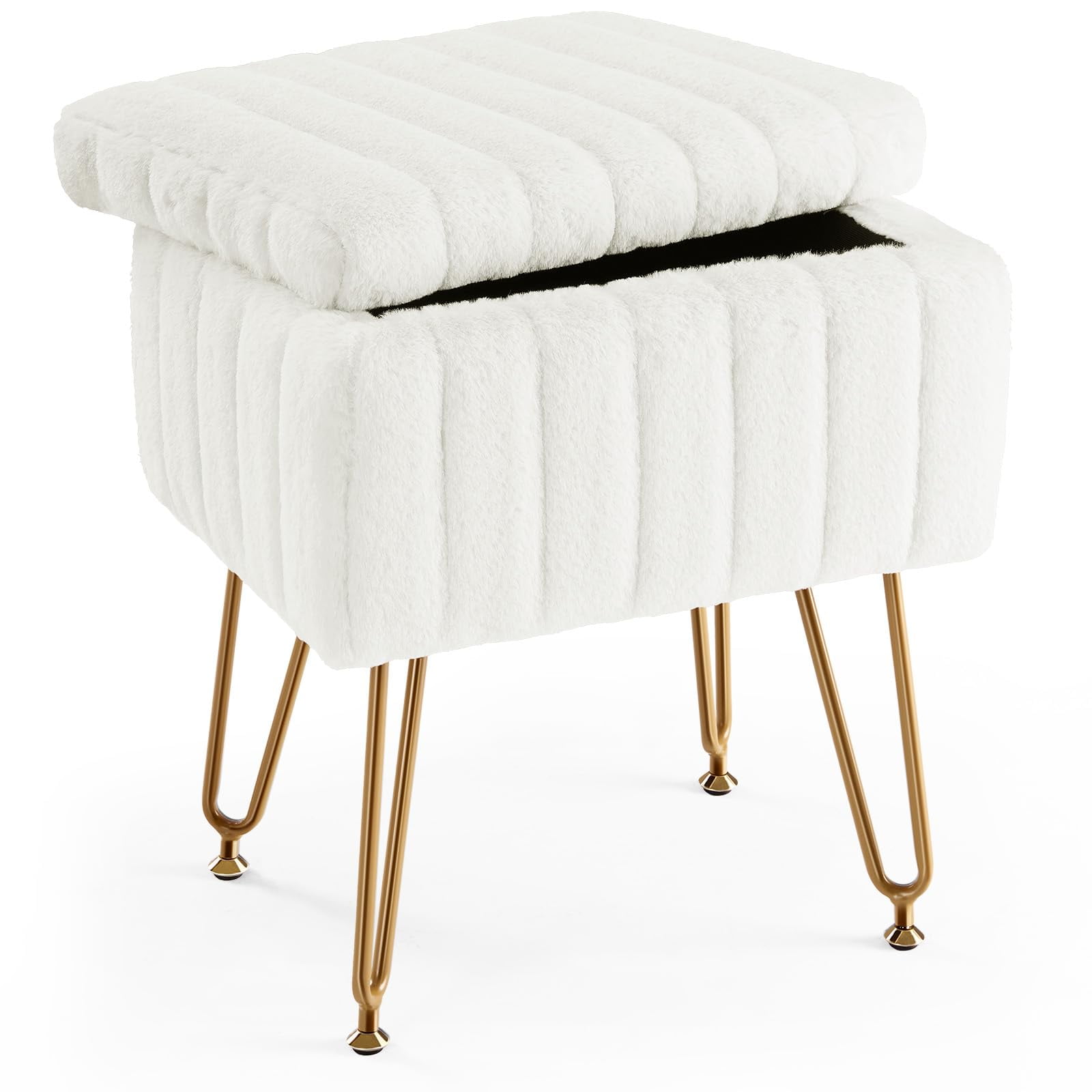 Taburete De Tocador Sweetcrispy Con Almacenamiento, Piel Sintética, Color Blanco