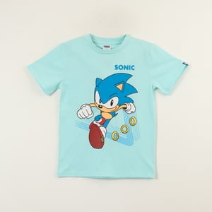 Polera Manga Corta Niño Celeste Run Sonic