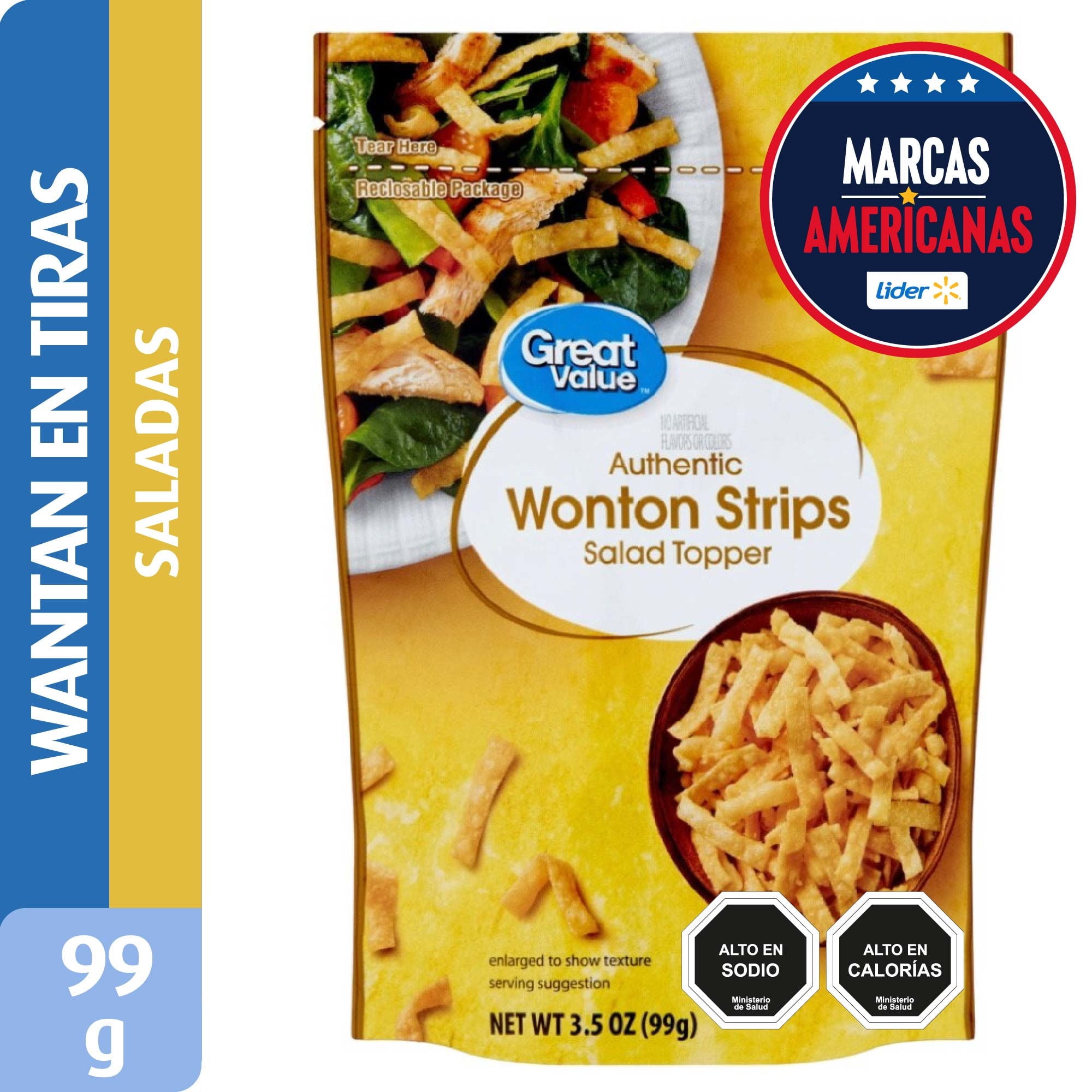 Tiras De Wantán Saladas Snack 99 g Great Value