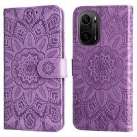 Funda Tipo Cartera Foxdock Para Xiaomi Poco F3 , Diseño Girasol En Relieve, Cuero Pu, Cierre Magnético, Soporte Y Tarjetero