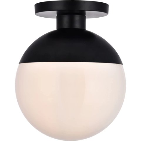 Plafón Living District Eclipse Negro Con Vidrio Esmerilado 110V