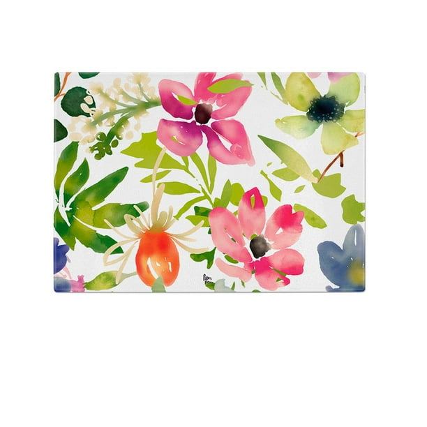 Tabla para cortar o picar de vidrio 28,5 x 20 cm Flores