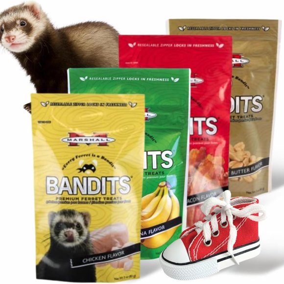 Paquete variado de golosinas para hurón Marshall Pet 85 g + Juguete
