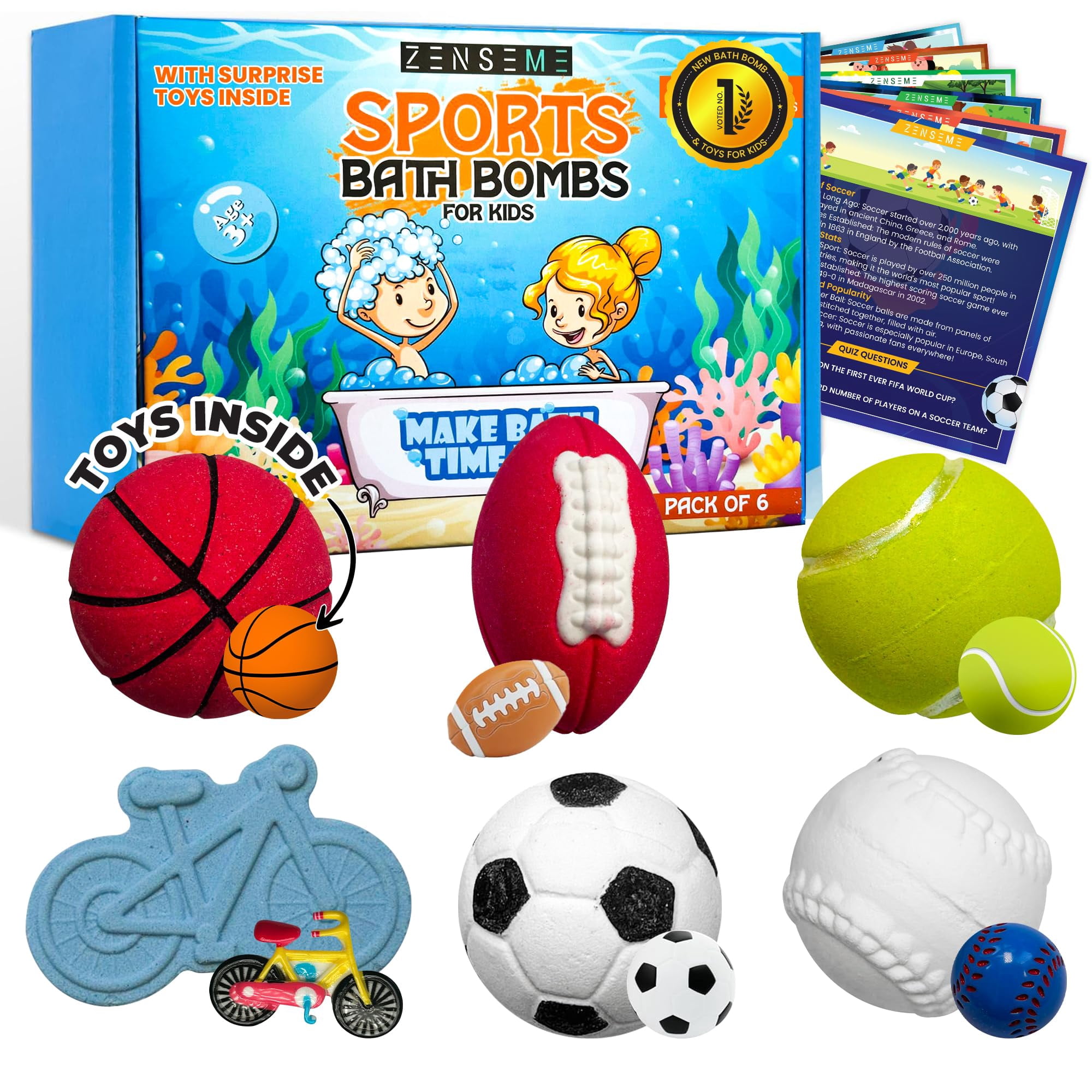 Set De Bombas De Baño Zenseme Sports Con Juguetes Y Tarjetas Didácticas Para Niños, 180 Ml