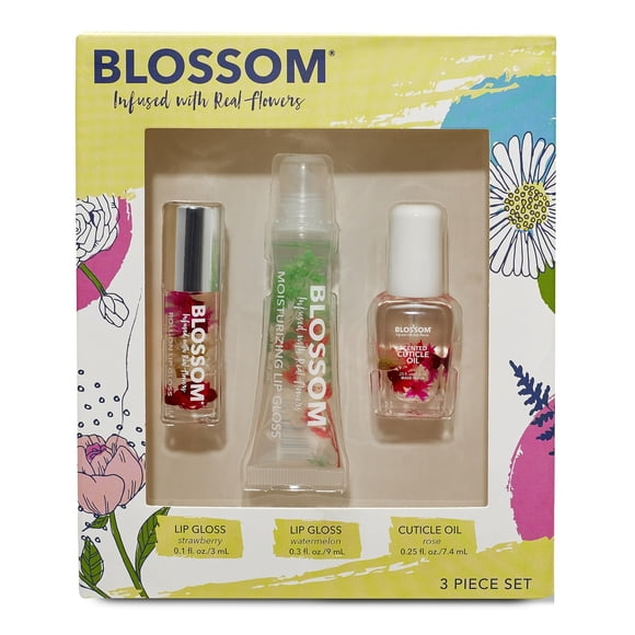 Set de regalo de brillo labial Blossom Roll on con flores reales, 19,4 ml, paquete de 3