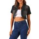 thumbnail image 1 of INSPIRE CHIC Chaqueta de Jean Recortada de Manga Corta con Cuello Vuelto para Mujer, Lavada, Negra, XL, 1 of 6
