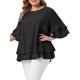 thumbnail image 4 of Agnes Orinda Blusas de Mujer Tallas Grandes Cuello Redondo Volante Manga Corta Blusa de Doble Capa Verano Casual Camisas Sólidas 1X Negro, 4 of 6