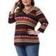 thumbnail image 4 of Agnes Orinda Conjuntos de Halloween para Mujeres Tallas Grandes Tops de Escuela Colegio Manga 3/4 Blusa Casual Elegante de Punto a Rayas Cuello Asimétrico Camiseta de Moda 2X Marrón Burdeos, 4 of 6