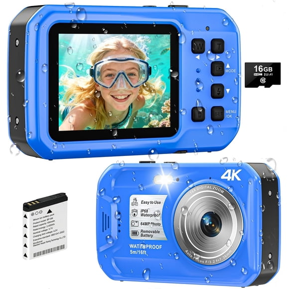 Cámara subacuática Yifecial 64 MP 4K impermeable hasta 5 m con 16 GB