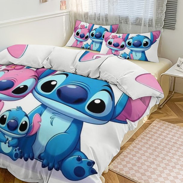 Stitch Print Bedding Set Pattern Duvet Cove Set 3 Pieces 1 Quilt Cover And 2 Pillowcases for Women Men Teens