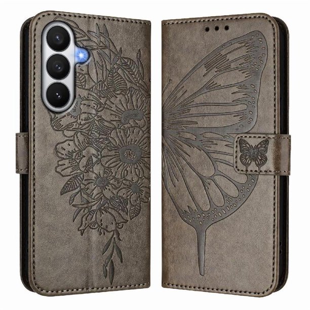 Funda Cartera Mariposa Para Samsung Galaxy S26 Pro Con Soporte Y Ranuras Para Tarjetas Gris