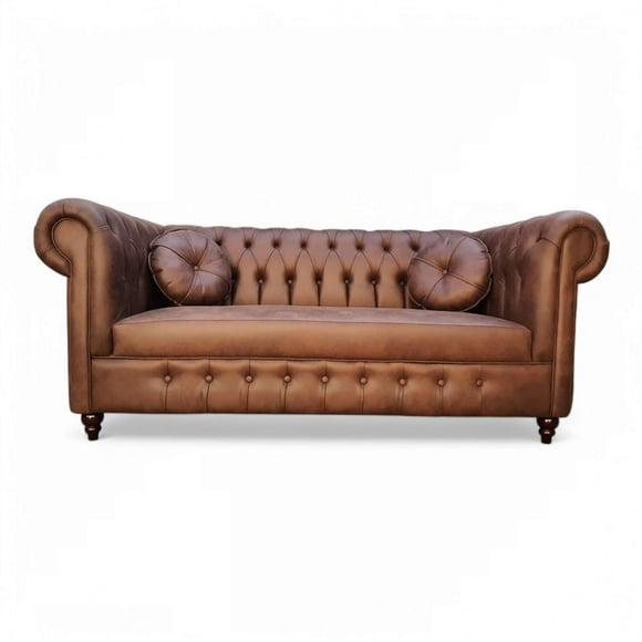 Sofá Chesterfield capitoné Premium Café envejecido