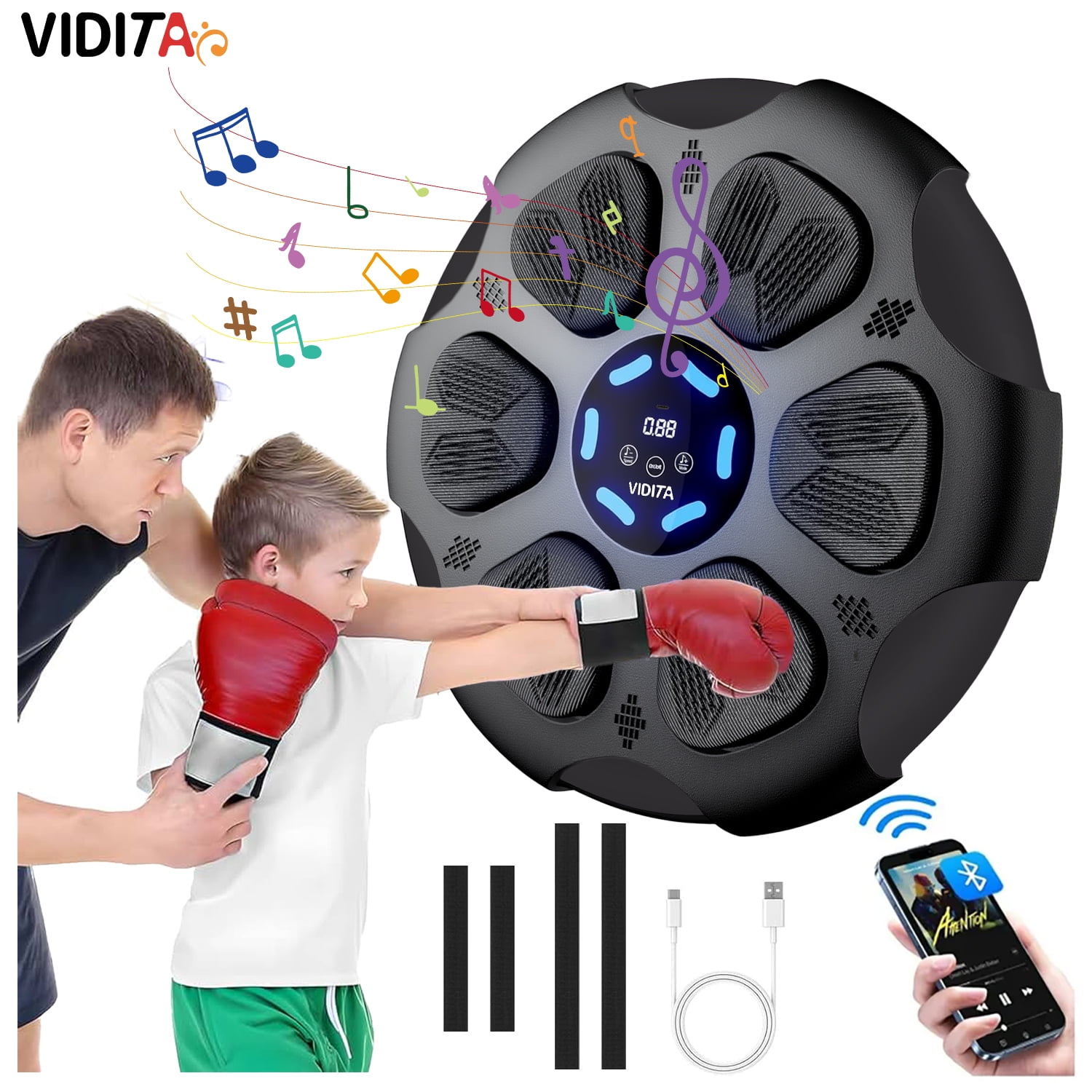Vidita - Maquina De Boxeo Entrenamiento Musical Inteligente Bluetooth Negro
