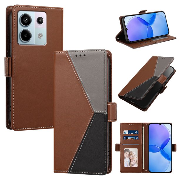 Funda Cartera con Soporte para Xiaomi Xiaomi Poco X6 5G, Marrón