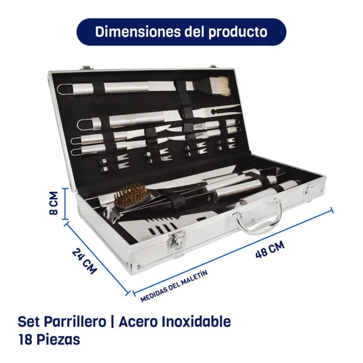 Movi - Maleta De Lujo Set Parrillero De 18 Piezas Acero Inox