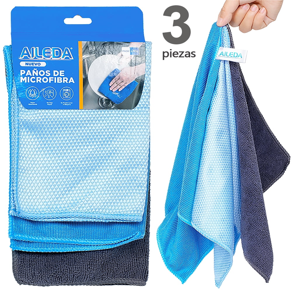 Aileda Paño De Limpieza Microfibra Paño 3 U Doble Uso: Cocina, Automóvil Y Hogar 30x30cm