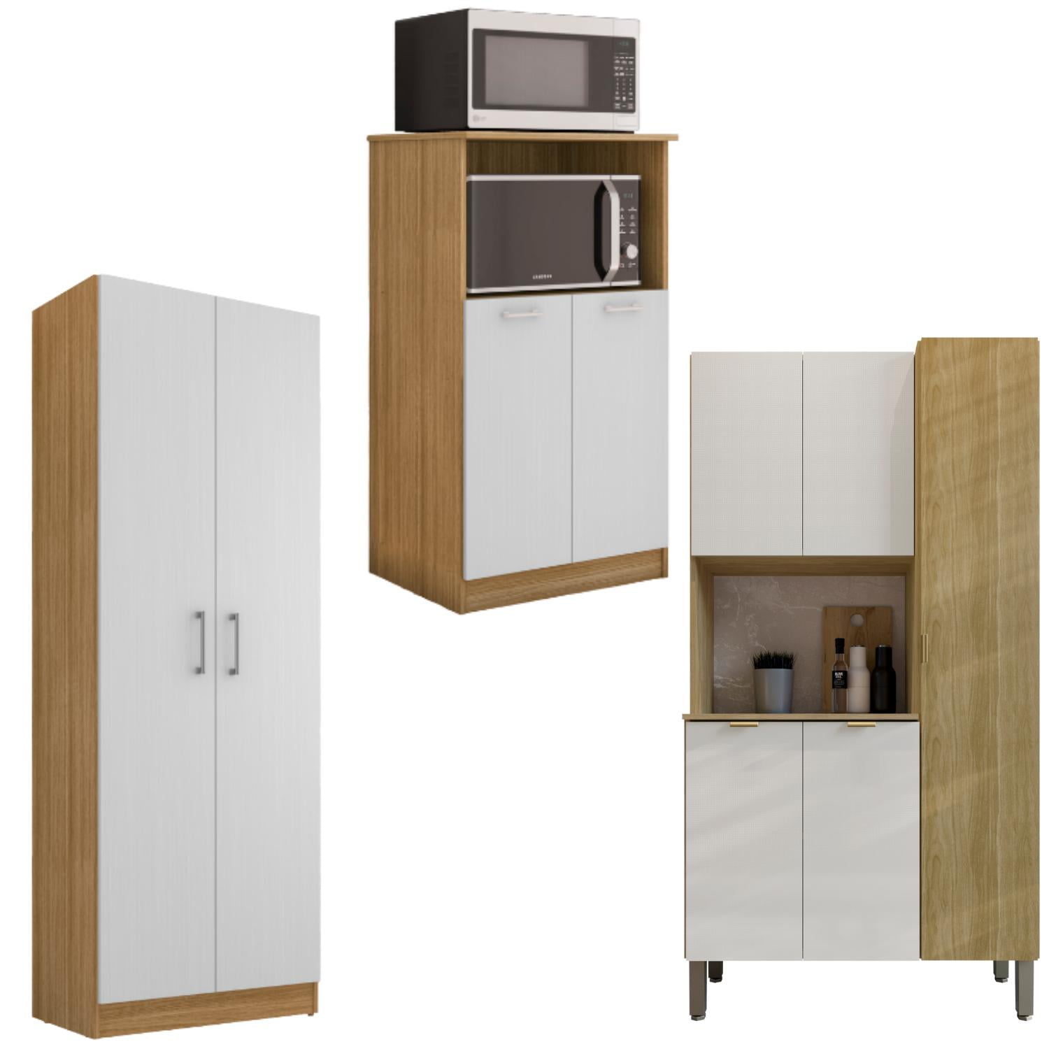 Movelaria - Combo Mueble Para Microondas + Cocina Melissa + Alacena K020520 Blanco