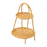 Magideal - Bandeja Redonda De Ratán, Bandeja De Cesta Tejida, Con Asa, Estante Tejido A Mano, Organizador De Cocina, Para Accesorios De Fotos, Desayuno, Decoraci Ronda Dos Capas