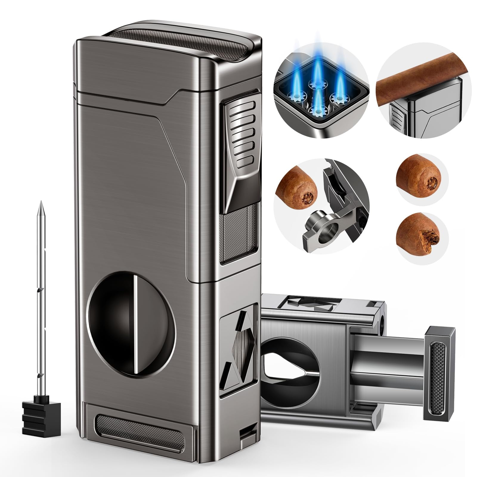 Encendedor Para Cigarros Tesonway 4 Jet Flame Con Cortador Y Soporte