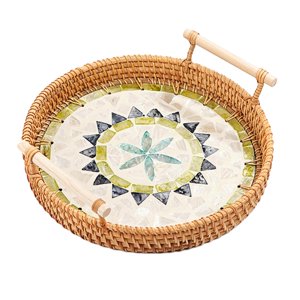 Bothyi - Bandeja De Servicio De Ratán Tejida, Bandeja De Almacenamiento Decorativa Para Encimera, Mesa De Fiesta, Tamaño Mediano, Multicolor