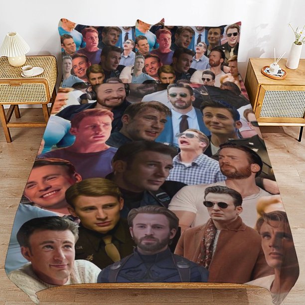 Chris Evans Bedding Sets Ultra Soft Skin-Friendly Duvet Cover 3 Piece, Cute Comforter Cover Bed Set for Boys Girls Kids