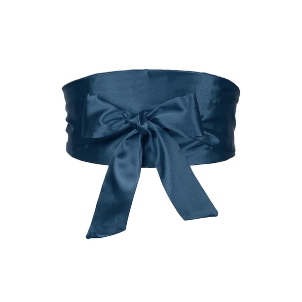 INSPIRE CHIC Cinturón Obi de Satén para Mujer Tallas Grandes, Cinturón Ancho con Lazo Autoadherente para Vestido de Novia 22.83-41.73" Azul Marino