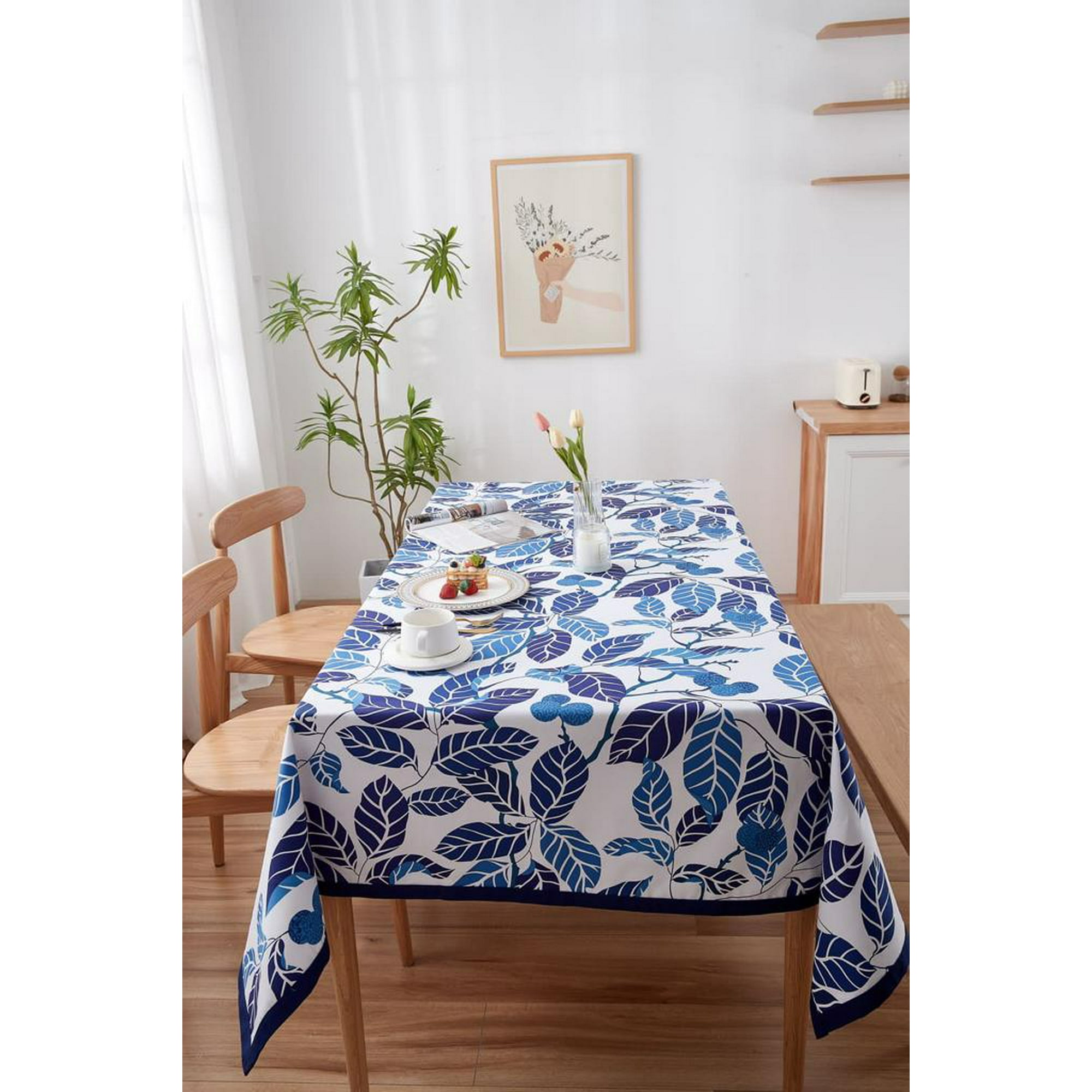 Todo Hogar Santiago De Chile - Mantel Doble De Algodón -hojas Azules
